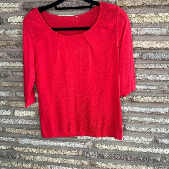 Doncaster Sweaters - Doncaster Red Pleated Front Scoop Neck Knit Sweater Top